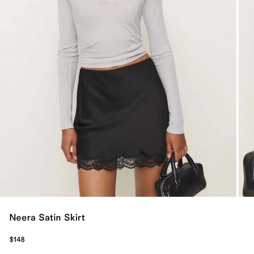 Reformation Black Lace-Trim Mini Skirt